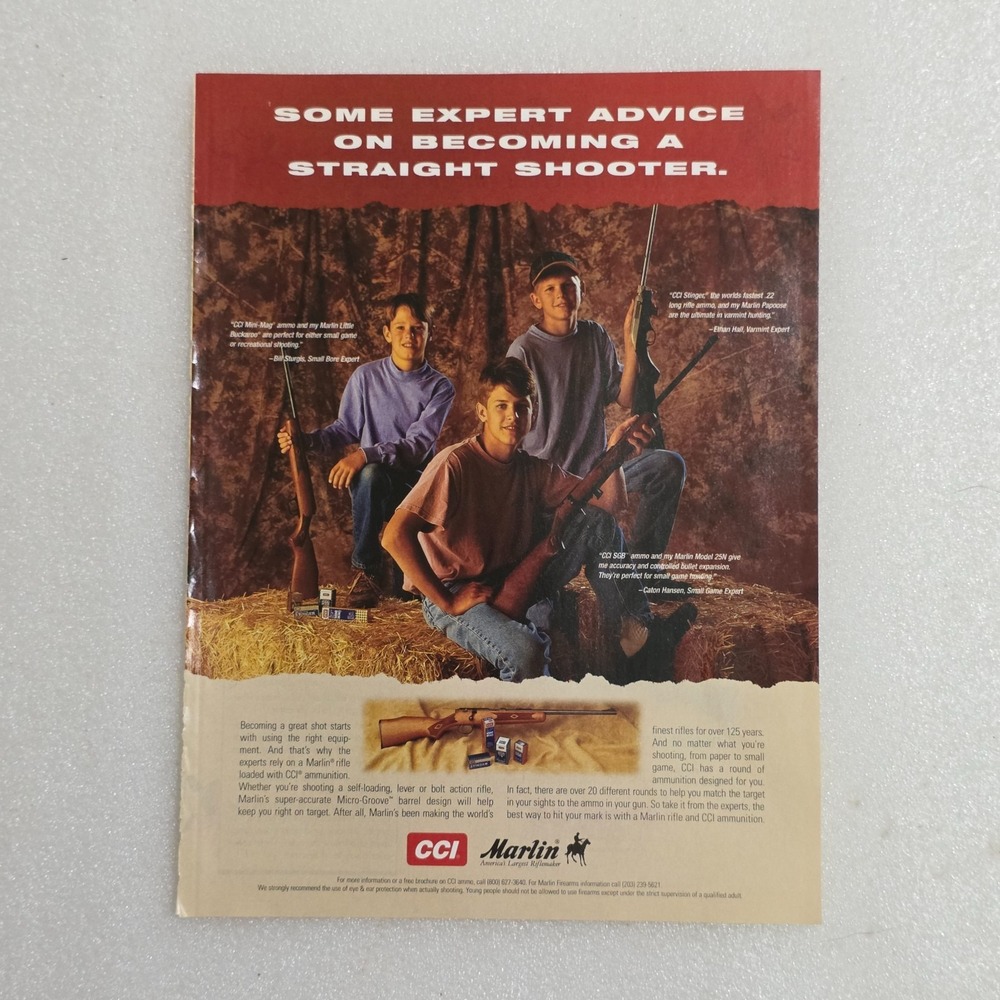 Vintage 1996 CCI Marlin Rifle Print Ad Teen Boys Straight Shooter 8x10 Original
